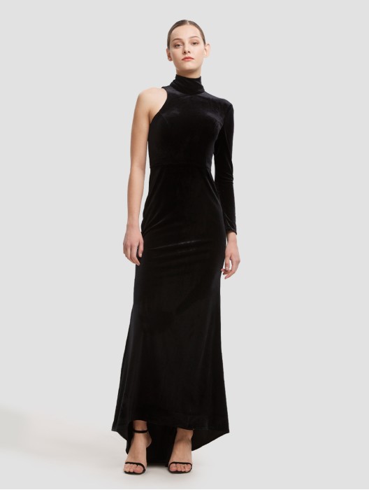 High Neck Velvet Maxi Dress
